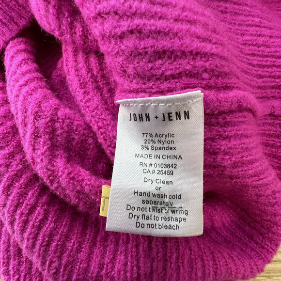 John + Jenn Hot Pink Varsity Pullover Crewneck Sweater Medium - Picture 5 of 5